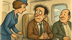 Banc: Stewardesa întreabă un pasager neliniștit în avion